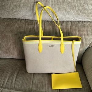 Kate Spade all day, canvas and leather satchel and cream and yellow